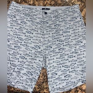 Sperry Men's XXL NEW Fish Print Swim Shorts - Gray and blue